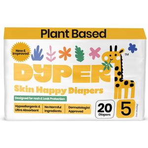 DYPER Baby Diapers Size 5 (20 Count)  Plant-Based, Hypoallergenic, Fragrance-Free & Ultra Absorbent Disposable Diapers for Day and Overnight Skin Protection, Single Pack Size 5 Diapers