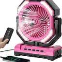 20000mAh Portable Misting Fan, USB Rechargeable Camping Fan with LED Light, Personal Battery Operated for Outdoor, Tents, Beach, Travel - 250mL Water Tank & Hook Included, Pink.