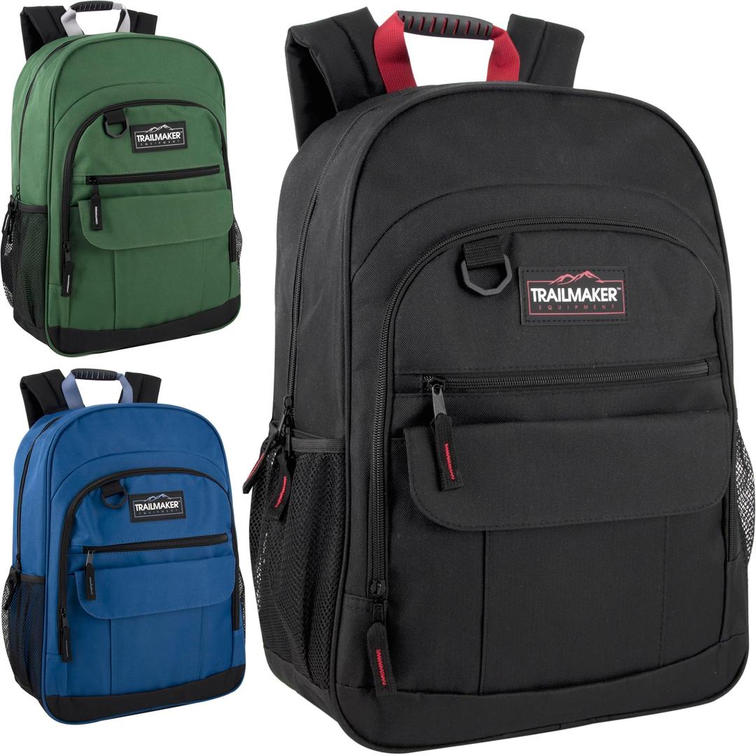 Trail maker 24 Pack Multipocketed, Rubber Grip Handle 18 Inch Backpacks, Padded Shoulder Straps for Travel, Commute