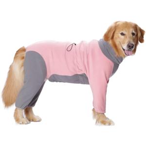 Dog Winter Coat for Large Medium Small Dogs, Warm Fleece High Collar Full Body Dog Jumpsuit Comfortable Onesie Apparel (Pink, X-Large) (XL(Reference Weight 13-22 lbs))