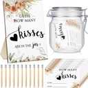 Yousoontic 122 Pieces Guess How Many Kisses Bridal Shower Games Include 1 Bridal Shower Wooden Sign 100 Guessing Cards 20 HB Pencils 1 Game Jar for Guests Wedding Party(Boho Flower)