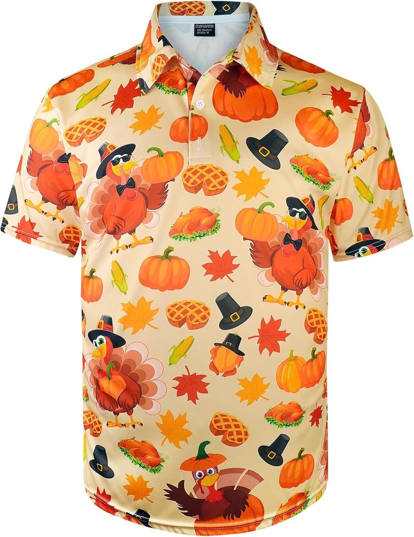 Men's Novelty Short Sleeve Golf Polo Shirts Outfits (X-Large, Orange)