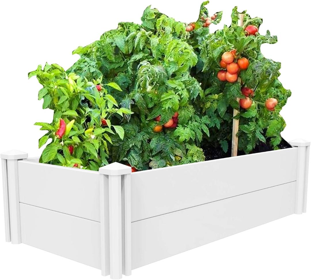 [Qikdesign] 45''x22.5'' Raised Garden Bed Kit | Planter Box Outdoor for Grow Vegetables Flowers Herbs | Easy Vinyl Plastic Garden Planter Box with Grow Grid-White, 45 inches x 22.5 inches x 13.3 inches