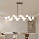 55" Brass Linear Chandelier, 16 Lights Mid Century Modern Sputnik Chandelier, Large Pendant Lights Kitchen Island with White Glass Lampshade, Bubble Chandelier for Kitchen Over Table - Gold