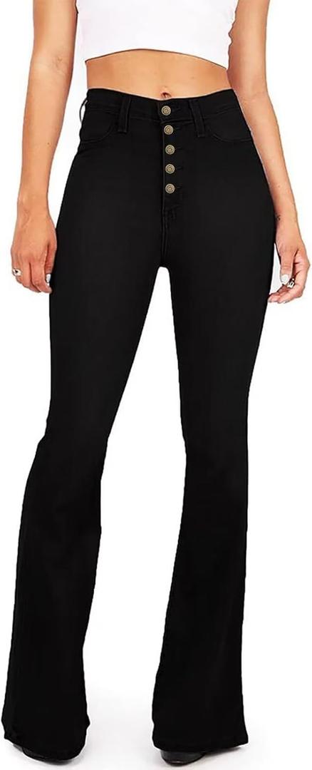 KDF Flare Jeans for Women Women's Bootcut Bell Bottom Jeans High Waisted Stretch Slimming Bell Bottoms Jeans (12) Black KDF Flare Jeans for Women Women's Bootcut Bell Bottom Jeans High Waisted Stretch Slimming Bell Bottoms Jeans (12) Black