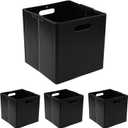 Anbers 4 Packs Collapsible Plastic Cube Storage Bins, Black Foldable Storage Cube Bins