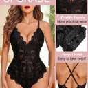 Avidlove Teddy Lingerie for Women Lace Bodysuit Snap Crotch Sexy V Neck One Piece Lingerie (Double Layers - Black, S)