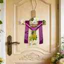 2 x Easter Wreaths for Front Door - He is Risen Wooden Cross Wreath with Hanging Flowers Christian Hanging Signs Decor for Lent Holy Week Spring Home Farmhouse Porch Church Wall