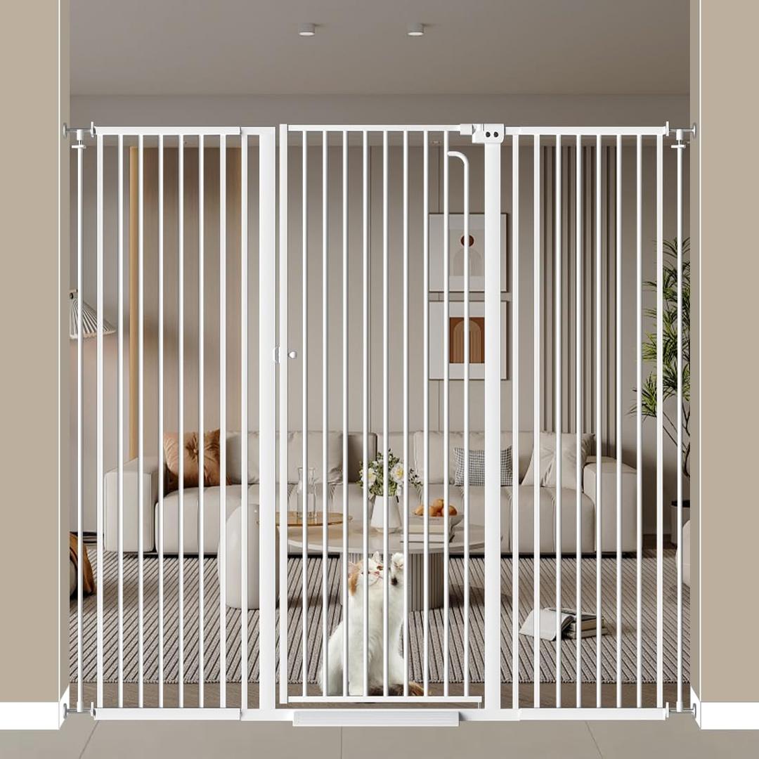 57" Extra Tall Cat Pet Gate for Doorway, 57.4"-62.2" Wide Pet Gate for Cats Walk Through, Auto Close Tall Baby Gates with Door, Child Safety Gate Indoor Stairs, Cat Proof Gate for Dog, White
