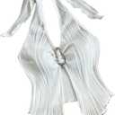 QJQ Women's Halter Tops Twist Front Slit Backless Cute Summer V Neck Tank Top Vacation Outfits (White, M)