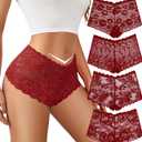 Avidlove Sexy Women's Underwear Floral Lace Boyshort Panties High Waist Cheeky Panty Pack of 4 (Large)