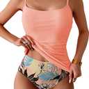 Eomenie Women's Swimsuit Tankini Tummy Control Bathing Suits Two Piece Full Coverage Slim Swim Suits with High Waisted Bottom,M