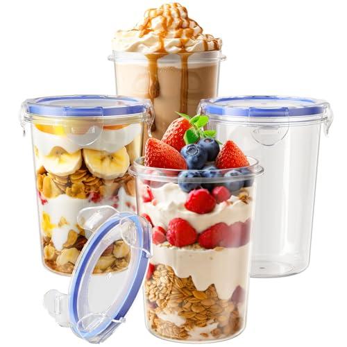 3 Pack Overnight Oats Containers with Lids, Oatmeal Container, 16oz Leak Proof Oats Jars, BPA Free, Reusable, Portable Plastic Food Storage Container for Oatmeal, Yogurt, Soup, Cereal, Milk and More