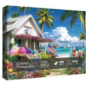 Beach House Puzzles Summer Puzzle 1000 Piece for Adults, Seaside Retreat Jigsaw Puzzles Ocean Puzzles, Seashore House Puzzle Challenging Jigsaw Puzzles As Home Decor