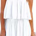 EXLURA Womens 2025 Summer Romper Dress Spaghetti Strap Pleated Beach Vacation Outfit Fashion Cruise Short Jumpsuit Outfits (X-Large, White)