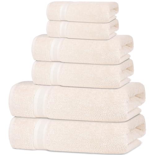 Quick-Dry, Soft & High Absorbent Bath Towels Cotton Turkish Bath Towel Set of 6 | Daily Use 100% Cotton Towels for Bathroom, Gym & More | Bathroom Towels Set (6 Pcs, Ivory Lace)