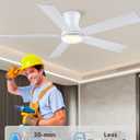 52 Inch White Flush Mount Ceiling Fan with Light, 3CCT Dimmable LED, 6-Speed Remote Control, Reversible Motor,Quiet Low Profile Energy-Efficient for Bedroom & Living Room,ETL Listed