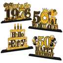 MOIZYNG 4 Pieces 50th Birthday Table Decorations, Wooden Vintage 1976 Happy 50th Birthday Centerpieces for Tables Sign, Black Gold 50 & Fabulous Decorations Party Supplies for Men Women