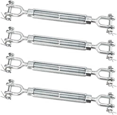 TAICHEUT 4 Pack M12 Galvanized Steel Turnbuckle, 1/2 Inch Heavy Duty Jaw and Jaw Turnbuckle, Weather Resistant Forged Turnbuckle for Tension Cable, Rope, Chain, 2200 lbs Working Load