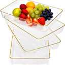 Cididu 4 Pack Clear Serving Trays, Deep Serving Platters Rectangle 12'' x 8'', Decorative Tray with Gold Rim, Reusable Plastic Tray Organizer for Coffee Table Pantry Party Food Display Spill Proof