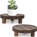 Yangbaga 2pcs Wooden Stool Display Stand, 8.46IN Round Plant Stand Wood-Flower Pot Supports Plant for Indoor Outdoor Home, GardenPatio Decorative