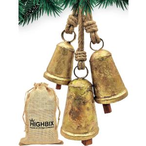 HIGHBIX Set of 3 Giant Harmony Cow Bells Huge Vintage Handmade Rustic Lucky Christmas Hanging Cone Bells (Large) HIGHBIX Set of 3 Giant Harmony Cow Bells Huge Vintage Handmade Rustic Lucky Christmas Hanging Cone Bells (Large)