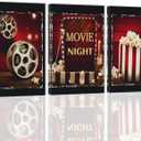 ZXHYWYM Movie Wall Art 3-Piece Canvas Print - Black & Red Movie Popcorn Painting - Modern Home Theater Room Decor (12x16x3)