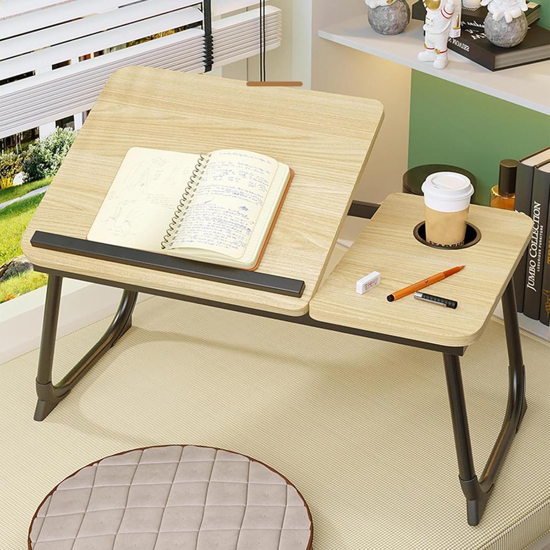Laptop Desk for Bed, Adjustable Laptops Stand with 5 Adjustable Angles, Portable Lap Tray Table with Cup Holder, Laptop Bed Desk Tray for Eating Working Writing Reading (Yellow)
