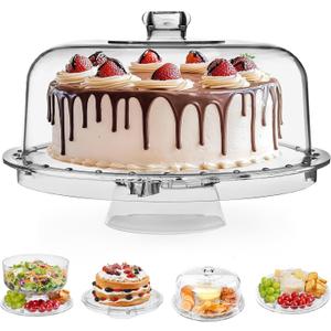 HBlife Cake Stand with Acrylic Dome Cover (12.2"), Multifunctional Serving Cookie Platter Punch Bowl and Cake Plate for Dessert Table Display for Parties (6 Uses)