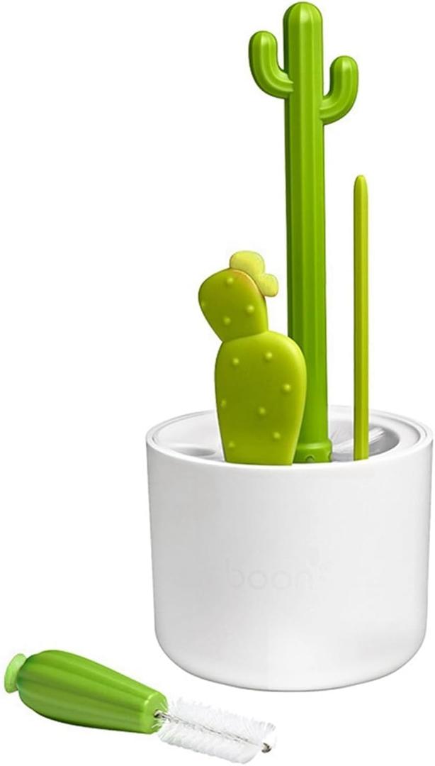 Cactus Bottle Brush, Straw Brush, Multifunctional Cleaning Brush Set, Full-Angle Cleaning Durable, Green & White
