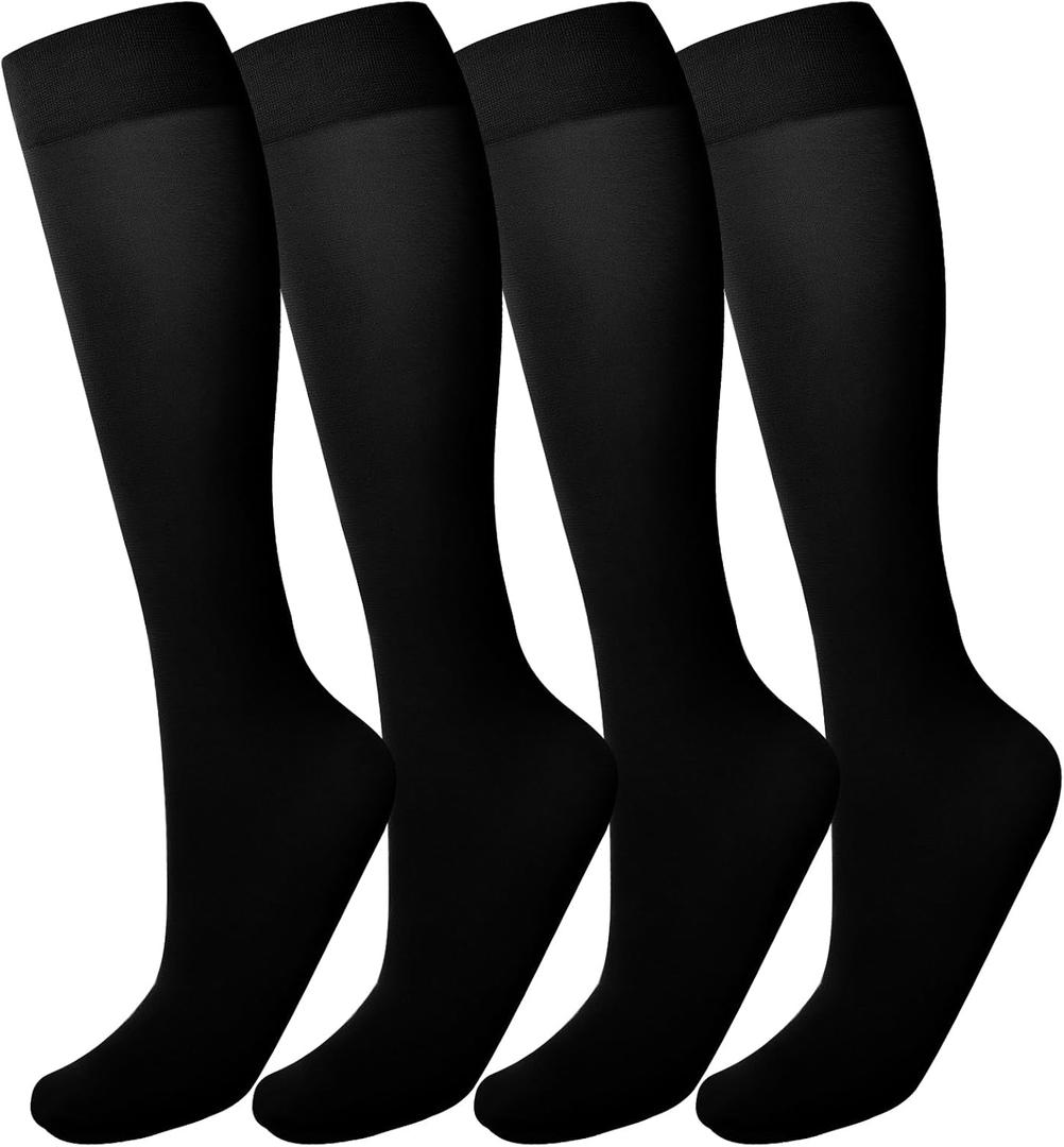 MANZI Women's Knee High Socks 40 Denier Ladies Nylon Semi Opaque Trouser Socks 4 Pairs Knee Stockings