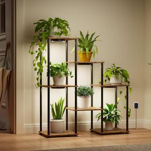 Bstrip Plant Stand Indoor with Grow Light, 33" High Indoor Plant Shelf, 7 Tier Flower Stand with Plant Light Full Spectrum, Metal Plant Holder with Light, laddered Plant Rack for Home, Corner