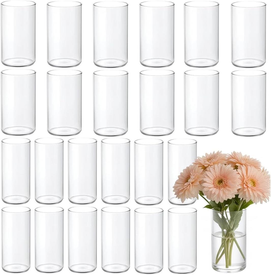 12 Pcs Glass Cylinder Vases for Centerpiece, 6 Inch Clear Cylinder Vase Bulk Small Glass Candle Holder Vases for Flowers Wedding Home Party (12)