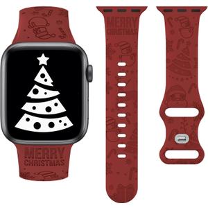 Wearlizer Christmas Snowflakes Engraved Band Compatible with Apple Watch Band  40/38/41/42mm  Cute Strap Soft Silicone Sport Band for iWatch Ultra (Series 11/10) (Wine Red)