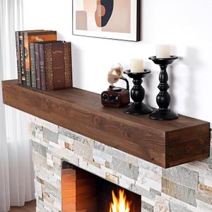 G GOOD GAIN Fireplace Mantel 54 inch - Handcrafted Rustic Solid Wood Mantel l Floating Mantle Shelves Decor for Wall, Bedroom, TV, Books, Livingroom.DarkWalnut, 54"x8"x5"