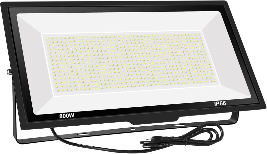 800W LED Flood Light Outdoor,3600W Equivalent Super Bright FloodLight with Plug,80000LM 6000K Daylight White IP66 Waterproof Commercial Lighting for Sports Fields,Courts, Arena, Stadium