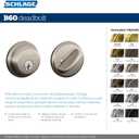 Schlage B60 N 619 Deadbolt, Keyed 1 Side, Highest Residential Security, Satin Nickel