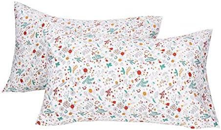 Floral Pillow Cases Standard Size, 100% Cotton White Pillow Covers with Envelope Closure, 20x30 Inches