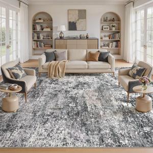 DMOYEST Area Rug Living Room Rugs - 10x14 Abstract Large Soft Indoor Washable Rug Neutral Modern Low Pile Carpet for Bedroom Dining Room Farmhouse Home Office - Grey
