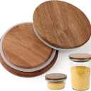 2 Pack Lids for Weck Jars 100mm Opening Acacia Tulip Glass Jar Lid with Silicone Airtight Jar Wooden Lids Fits for Weck Jar Models 738 739 740 741 742 743 744 745 748 974