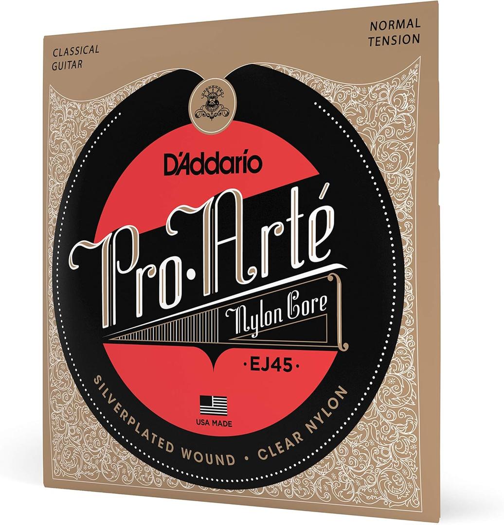 D'Addario EJ45 Pro-Arte Nylon Classical Guitar Strings, Normal Tension  Nylon Core Basses, Laser Selected Trebles - Offers Balance of Volume and Comfortable Resistance  1 Set