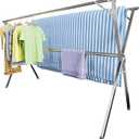 Clothes Drying Rack,Heavy Duty Stainless Steel Garment Rack,Adjustable and Foldable Laundry Drying Rack for Indoor Outdoor Drying Rack Clothing with 20 Windproof Hooks (Silver, 95")