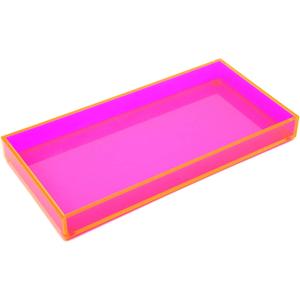 Acrylic Tray for Vanity Makeup Perfume Jewelry 12x6'' Small Decorative Tray for Bathroom Dresser Tops Candle Sink Counter, Neon Pink