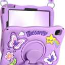Kidcube for iPad Air 11 Inch Case M3 2025/M2 2024, Pro 11'' 4th/3rd/2nd/1st, Air 5th/4th Generation Case - Girls Cute Kawaii Girly 3D Purple Butterfly Design with Rotating Stand & Strap Silicone Cover
