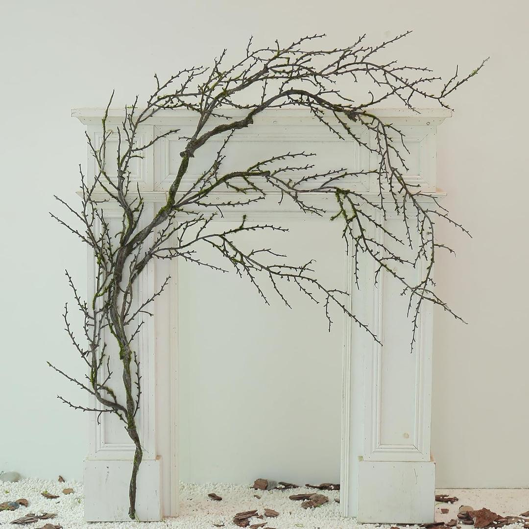 190cm/74.8inch Artificial Creepy Flexible Tree Branches Faux Grape Vines Garland Twigs with Moss Wood Craft for Halloween Door Wall Hanging Cottage Haunted Mansion Theme Outdoor Mantel Decoration (1)
