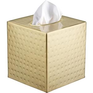 Monarch Abode Hand Hammered Tissue Box Cover Square, Brushed Gold Tissue Holder for Bathroom, Square Metal Dresser Accessories, Decorative Tissue Box Holder, Brushed Gold Handcrafted Tissue Cover