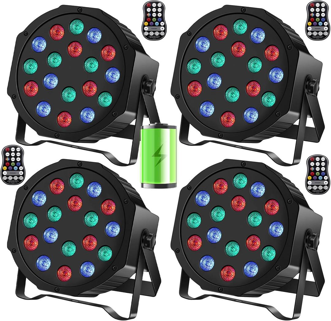 U`King 36W Wireless Uplights, 18 RGB Stage Lights, Rechargeable Par Lights with DMX512 & Sound-Activated Mode, LED Par Can for Party Event Wedding Show, 4 Pack