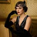 Wecoe 1920s Flapper Accessories Set for Women - 6Pcs Including Vintage Feather Headband, Pearl Necklace, Gloves & Earrings