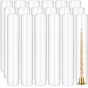 18 Pcs Hurricane Candle Holder Sleeve, H:14" D:2.5" Bottomless Glass Cylinder Candleholder Tall Clear Glass Cylinder Open Both Ends, Chimney Tube Cover, Open Ended Candle Shade
