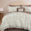 King Size Comforter Set-7 Pieces Floral Ruffle Bedding Set | Beige Ditzy Bed in a Bag, Soft Lightweight All Season Farmhouse King Size Bedding Sets with Sheets, Pillowcases & Shams